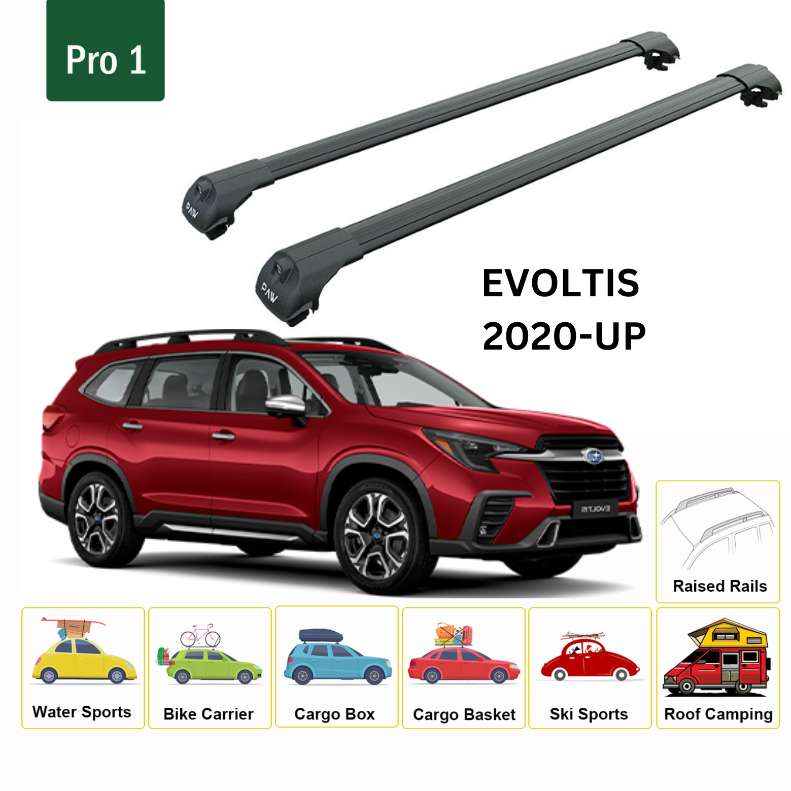 For Subaru Evoltis 2020-Up Roof Rack Cross Bars Metal Bracket Raised Rail Alu Black For Subaru Evoltis 2020-Up Roof Rack Cross Bars Metal Bracket Raised Rail Alu Black